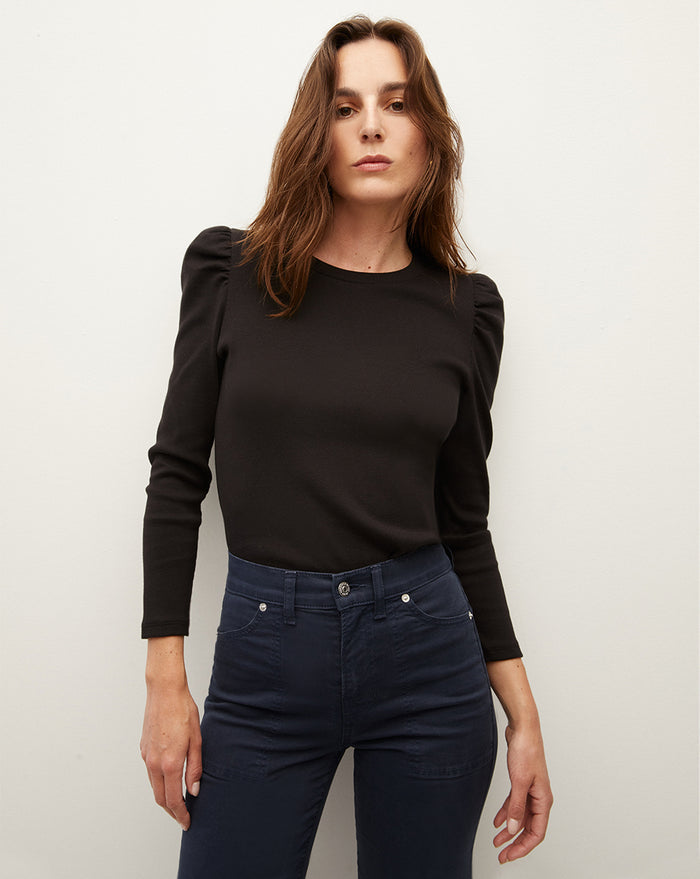 Veronica Beard Britney Puff-Sleeved Top - Black