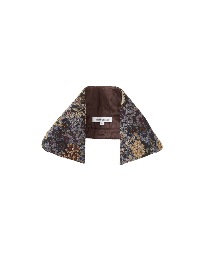 Veronica Beard Brown floral tapestry dickey with a pointed collar.
