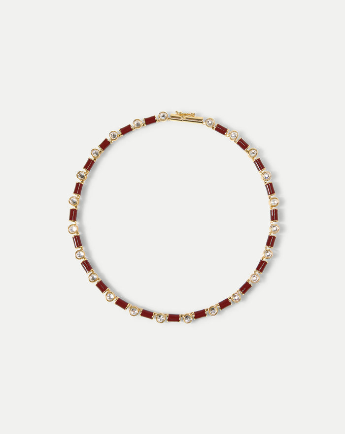 Veronica Beard Burgundy Enamel and Crystal Barrel Necklace - Burgundy