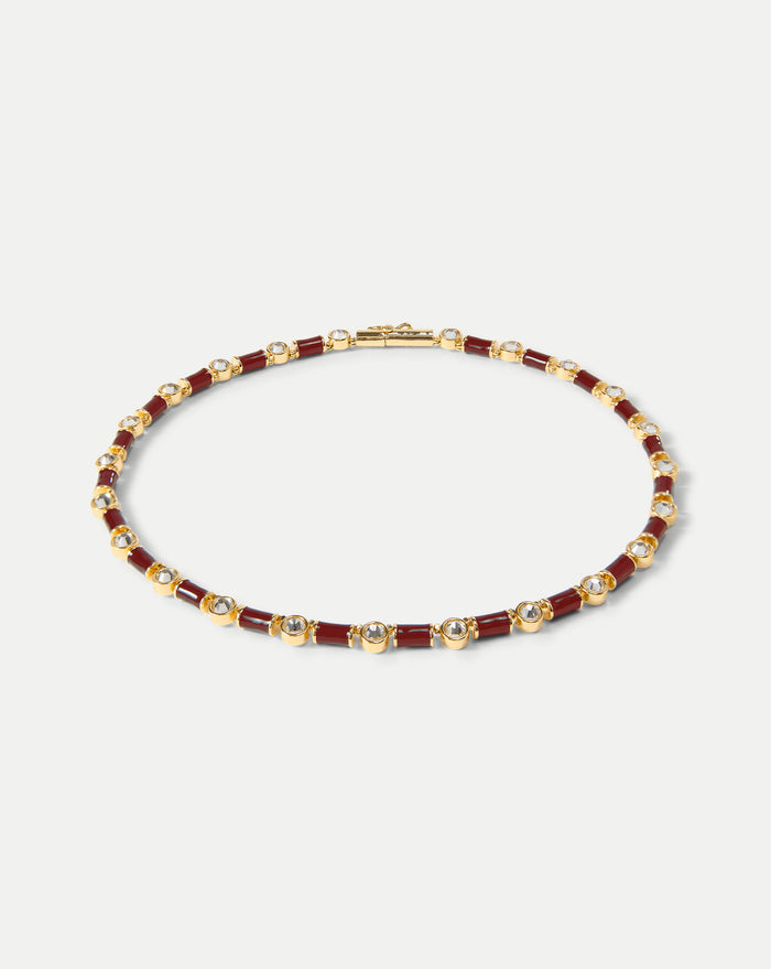 Veronica Beard Burgundy Enamel and Crystal Barrel Necklace