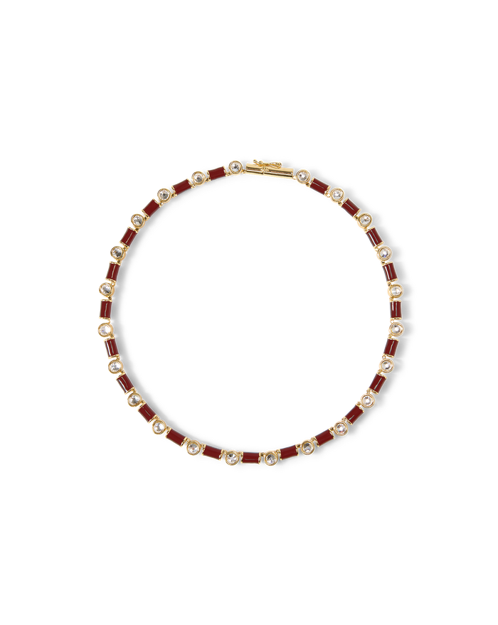 Veronica Beard Burgundy Enamel and Crystal Barrel Necklace Burgundy
