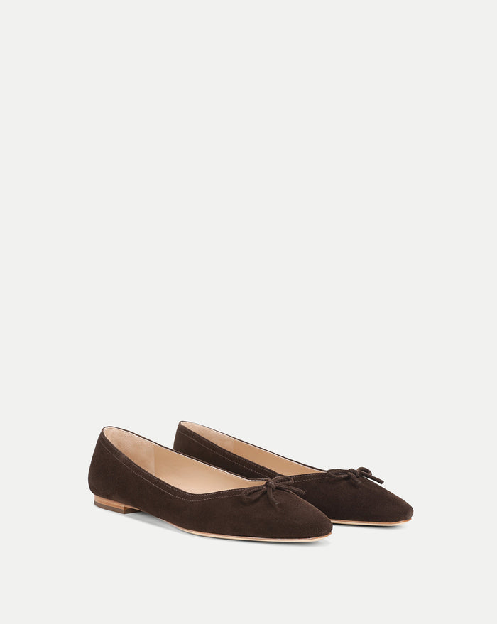 Veronica Beard Brown suede ballet flats with bow detail.
