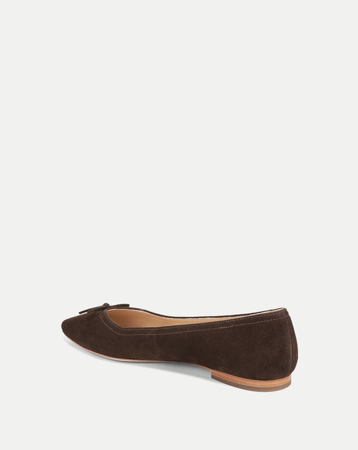 Veronica Beard Brown suede flat shoes with small bow detail.