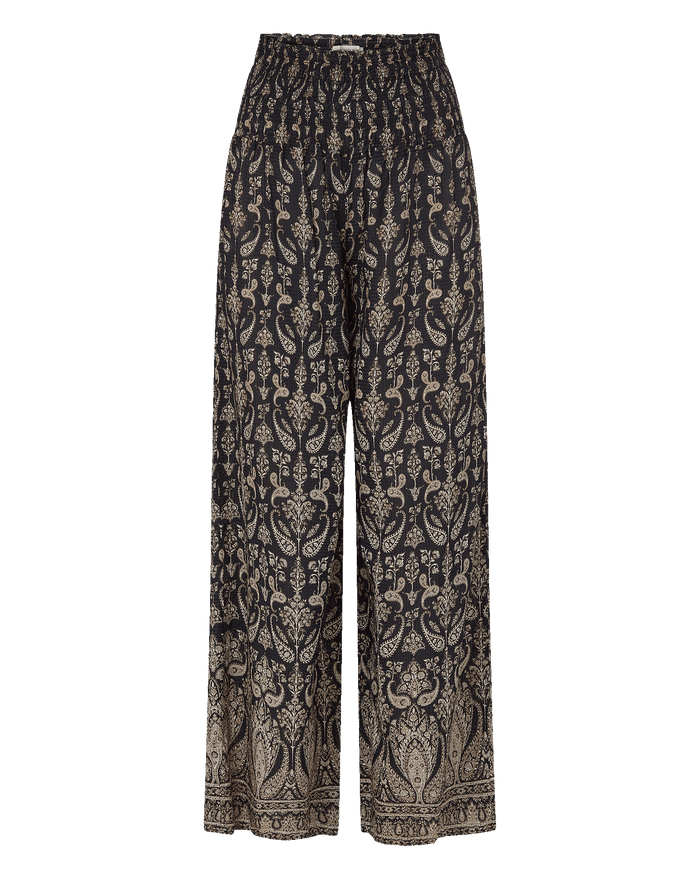 Veronica Beard Callaway Smocked Wide-Leg Pant - Black Multi