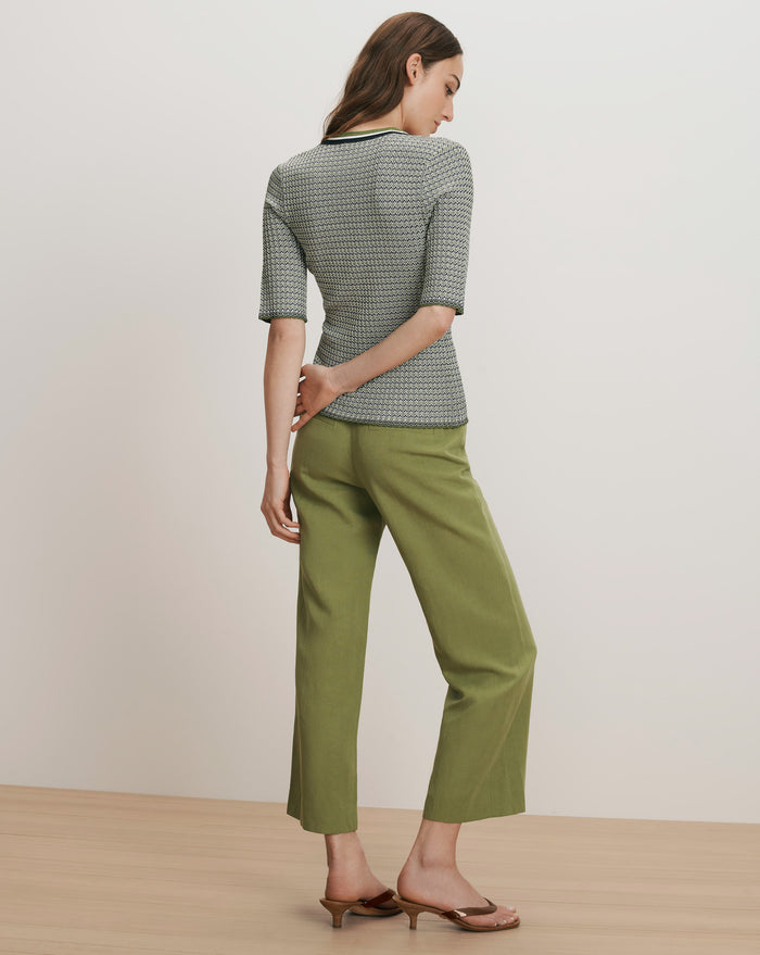 Veronica Beard Calliope Knit Button-Front Top - Navy/Cactus/Off-White