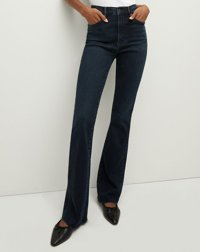 Veronica Beard Cameron Raw Hem Bootcut Jean - Dark Ink