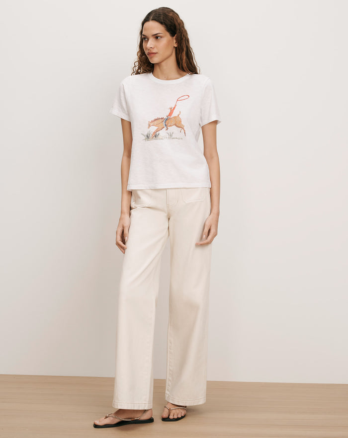 Veronica Beard White cotton t-shirt with a horse graphic, paired