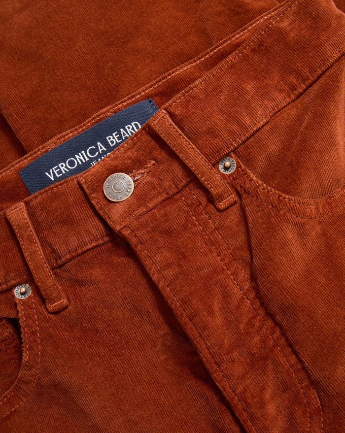 Veronica Beard Brown corduroy jeans with a blue "Veronica Beard" label.