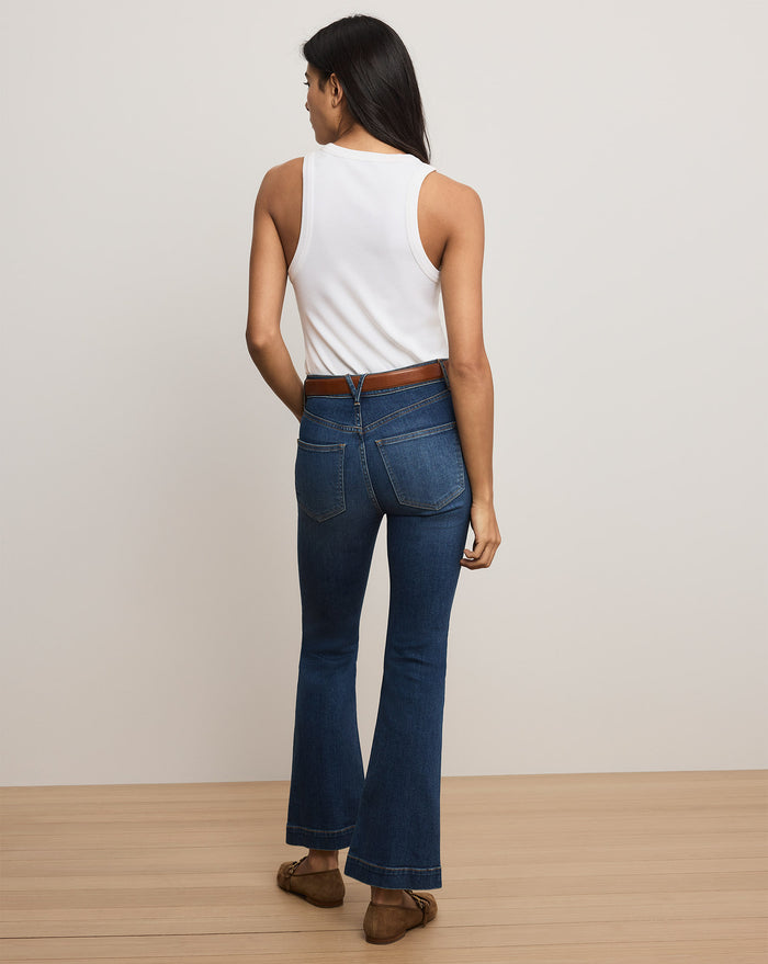 Veronica Beard Blue denim flare jeans.