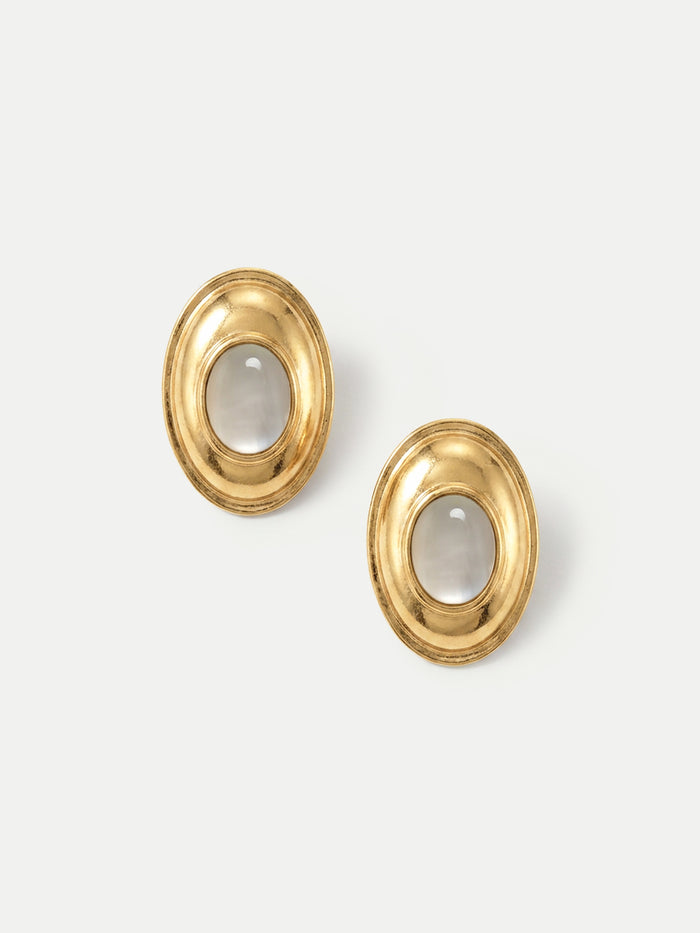 Veronica Beard Gold-toned earrings with a circular, translucent white stone