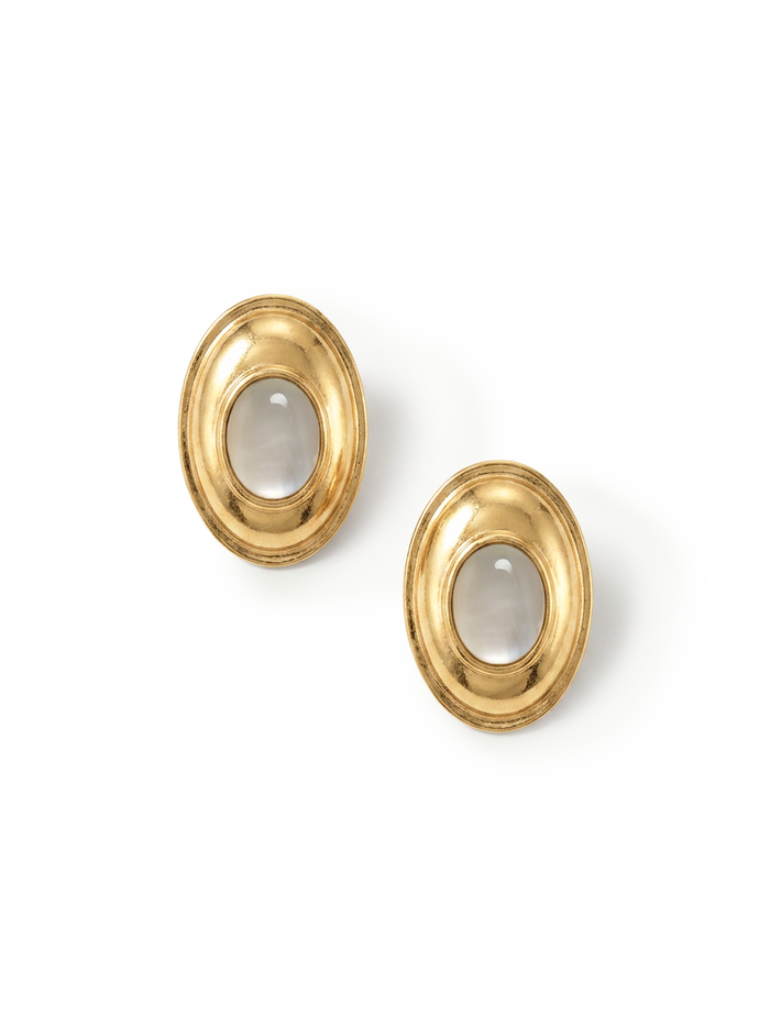 Veronica Beard Gold-toned earrings with a central translucent gray cabochon.