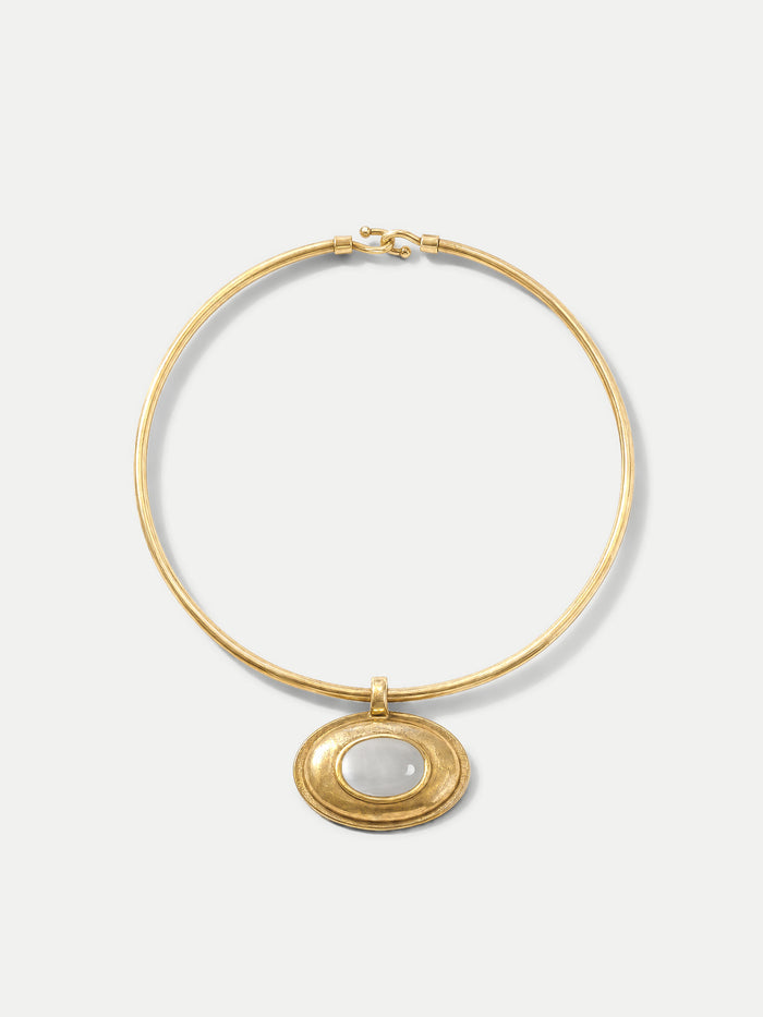 Veronica Beard Gold choker necklace with oval mother-of-pearl pendant