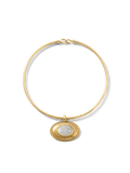 Veronica Beard Gold choker necklace with oval mother-of-pearl pendant.
