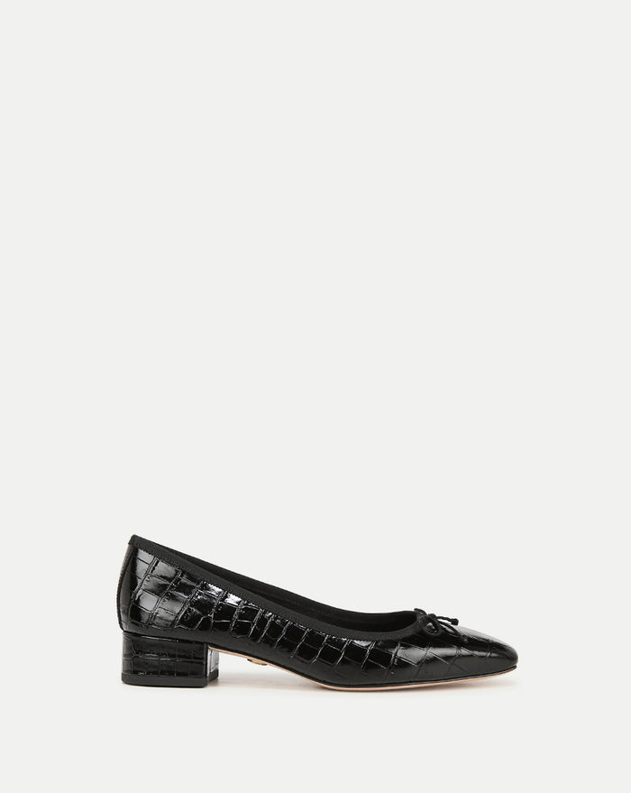 Veronica Beard Cecile Croc-Embossed Ballet Pump - Black Croc