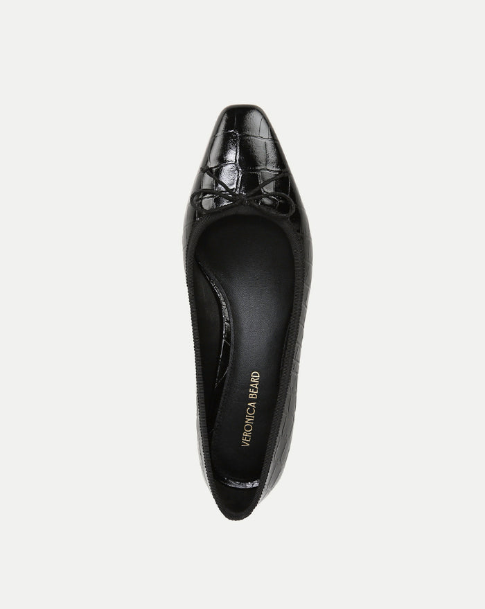 Veronica Beard Cecile Croc-Embossed Ballet Pump - Black Croc