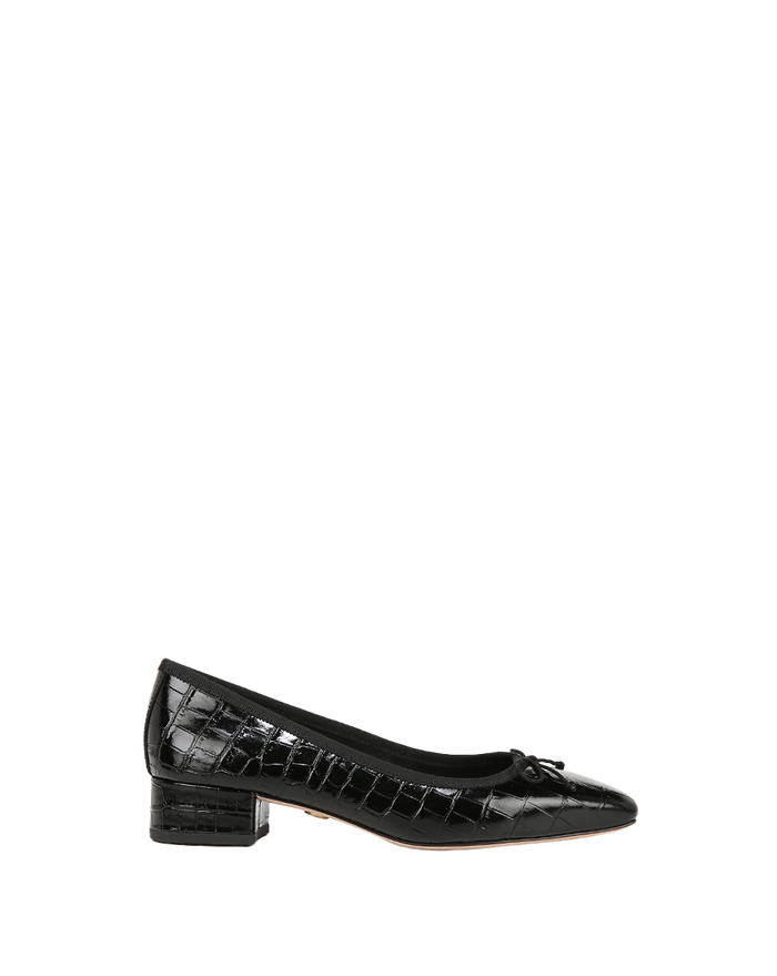 Veronica Beard Cecile Croc-Embossed Ballet Pump - Black Croc