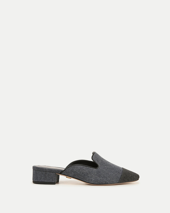 Veronica Beard Cecile Denim Cap-Toe Mule - Denim Blue/Black