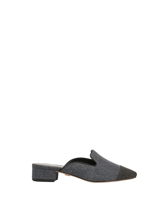 Veronica Beard Cecile Denim Cap-Toe Mule - Denim Blue/Black