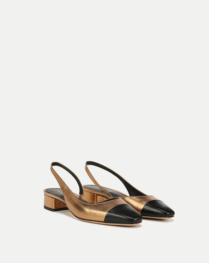 Veronica Beard Cecile Leather Cap-Toe Slingback - Gold/Black