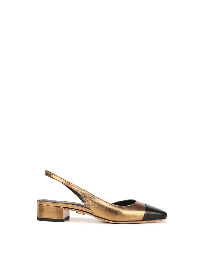 Veronica Beard Cecile Leather Cap-Toe Slingback - Gold/Black