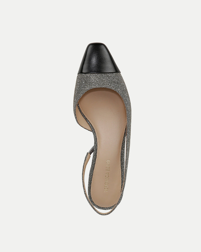 Veronica Beard Cecile Lurex Cap-Toe Slingback - Silver Lurex/Black