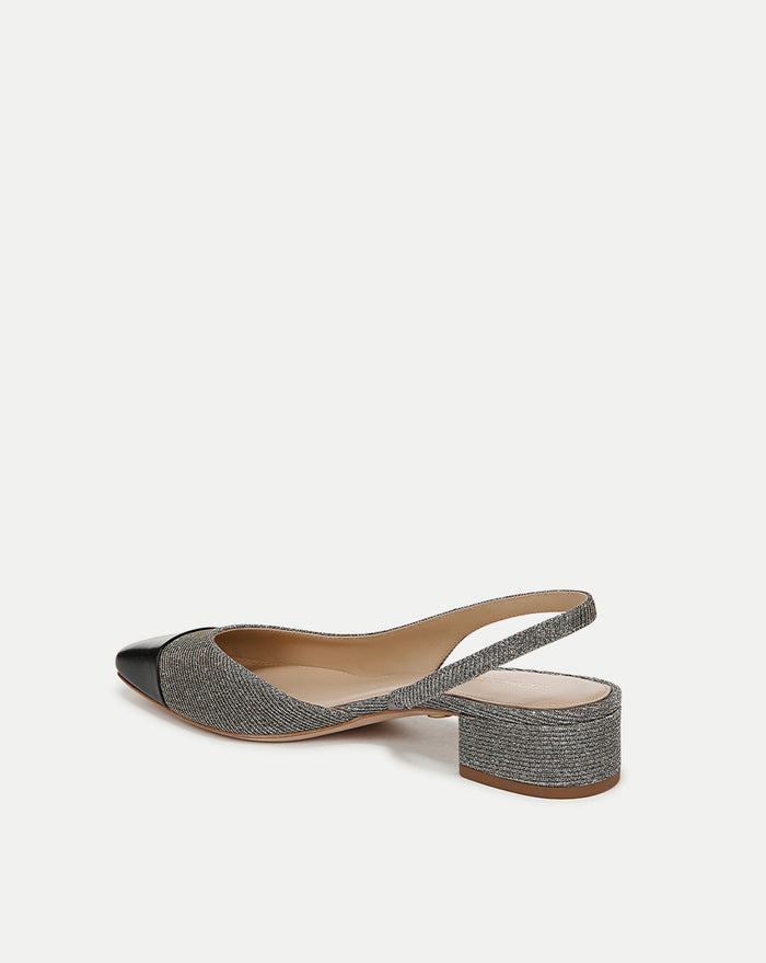 Veronica Beard Cecile Lurex Cap-Toe Slingback - Silver Lurex/Black