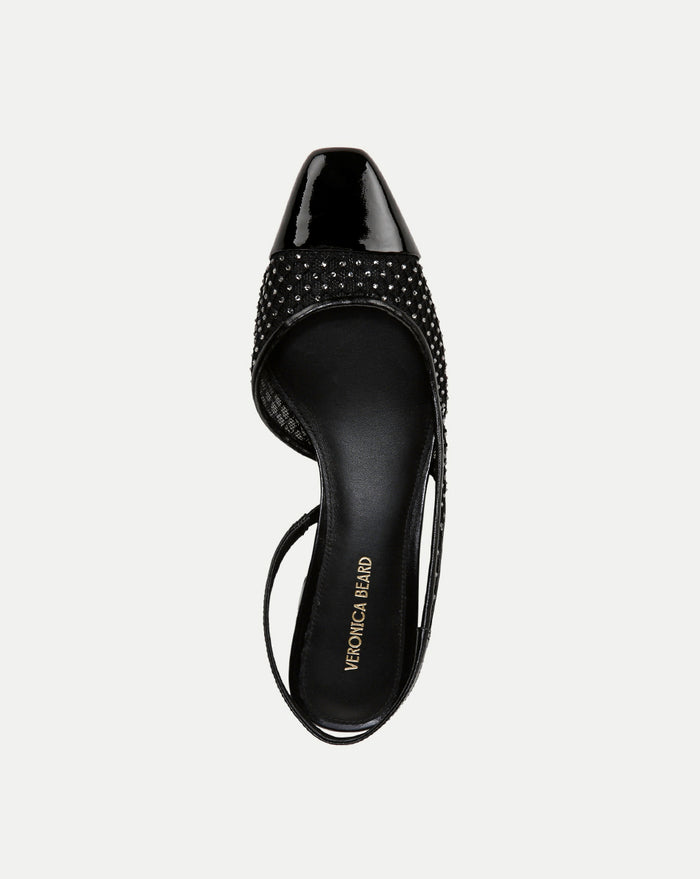 Veronica Beard Cecile Rhinestone Mesh Cap-Toe Slingback - Black Rhinestone