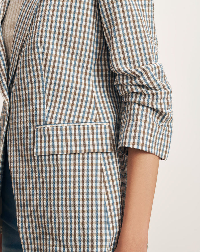 Veronica Beard Clayton Gingham Dickey Jacket - Acorn Multi