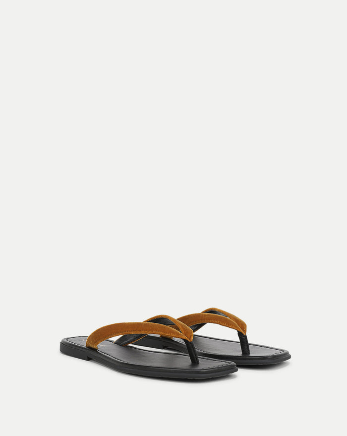 Veronica Beard Clea Velvet Flip-Flop Sandal - Mustard Yellow
