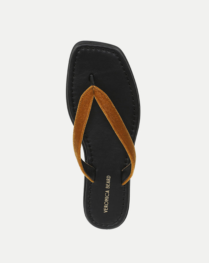 Veronica Beard Clea Velvet Flip-Flop Sandal - Mustard Yellow