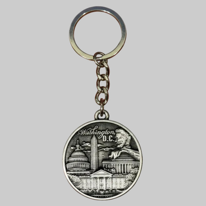 Keychain with a design of Washington D.C. on a gray background