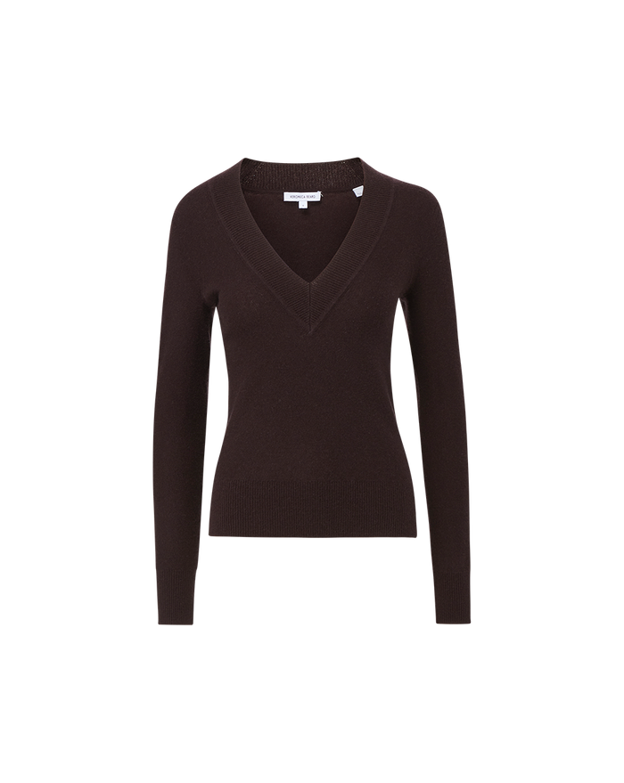 Veronica Beard Coleta V-Neck Cashmere Sweater - Dark Chocolate