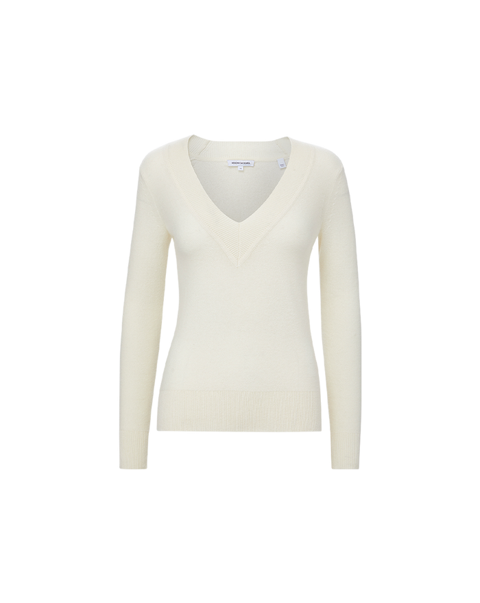 Veronica Beard Coleta V-Neck Cashmere Sweater - Ivory