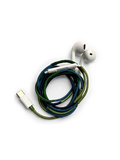 Veronica Beard White earbuds with a braided blue and green cord.