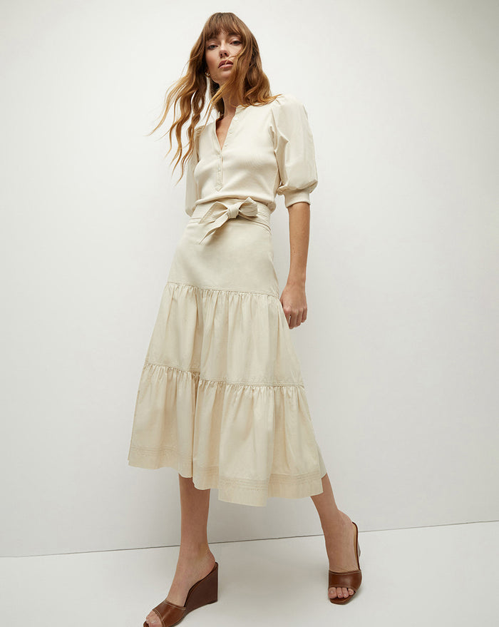Veronica Beard Coralee Puff-Sleeve Tee - Limestone