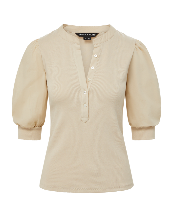 Veronica Beard Coralee Puff-Sleeve Tee - Limestone