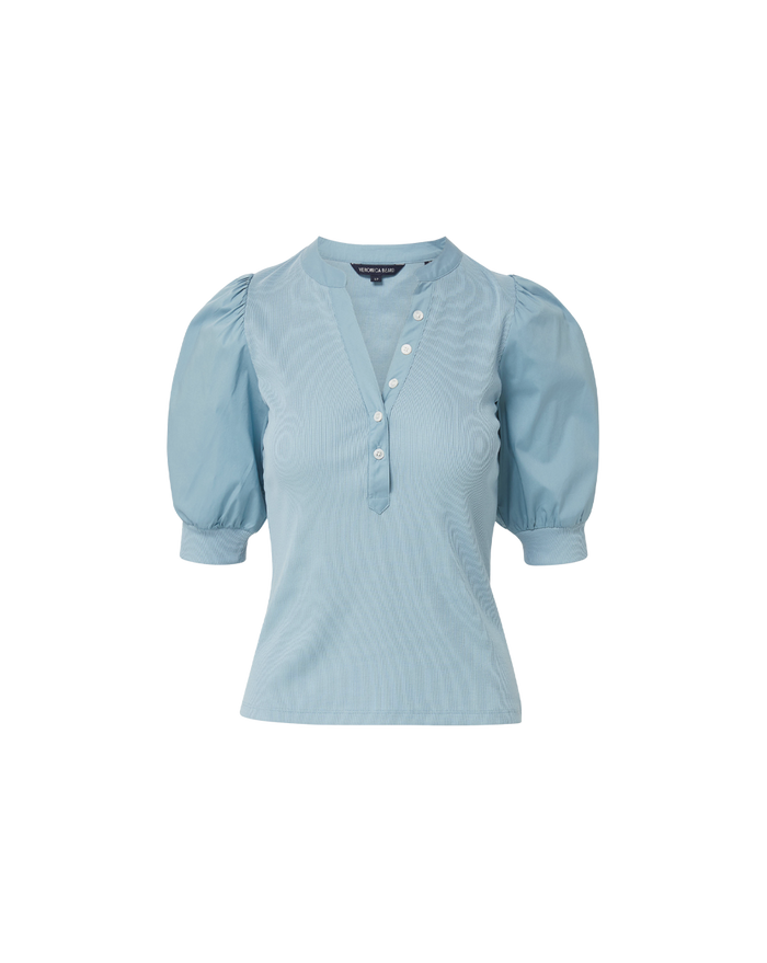 Veronica Beard Coralee Puff-Sleeve Tee - Sea Glass