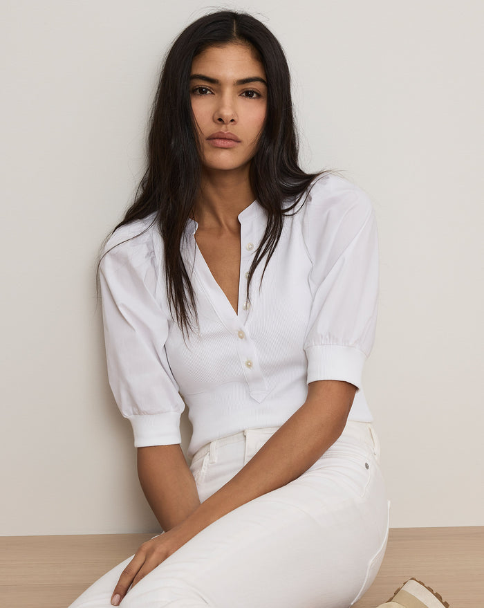 Veronica Beard Coralee Puff-Sleeve Top - White