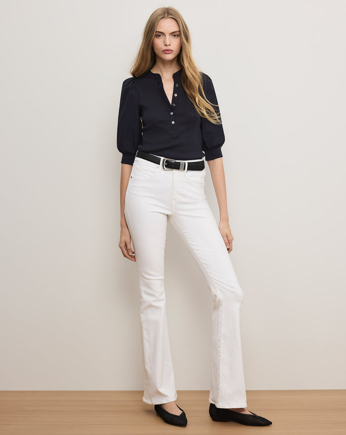 Veronica Beard Coralee Puff-Sleeve Top - Navy
