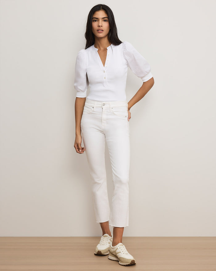 Veronica Beard Coralee Puff-Sleeve Top - White