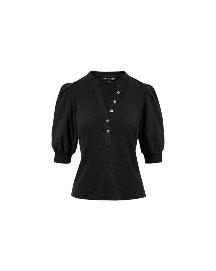 Veronica Beard Coralee Puff-Sleeve Top - Black