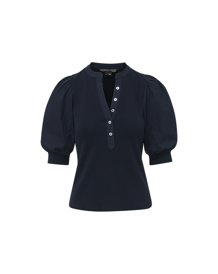 Veronica Beard Coralee Puff-Sleeve Tee - Navy
