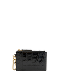 Veronica Beard Black crocodile-embossed leather cardholder with gold hardware.