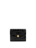 Veronica Beard Black crocodile-embossed leather wallet with gold snap closure.