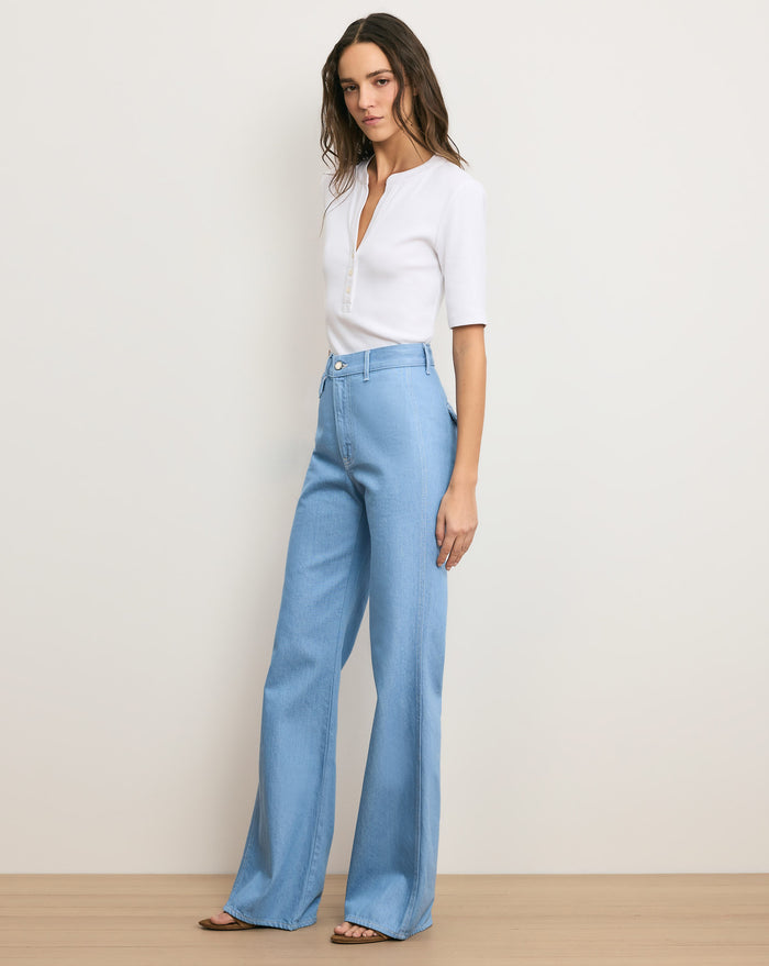 Veronica Beard Crosbie Flap-Pocket Slim Wide-Leg Jean - Bayside