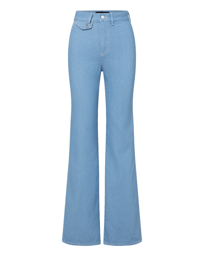 Veronica Beard Crosbie Flap-Pocket Slim Wide-Leg Jean Bayside