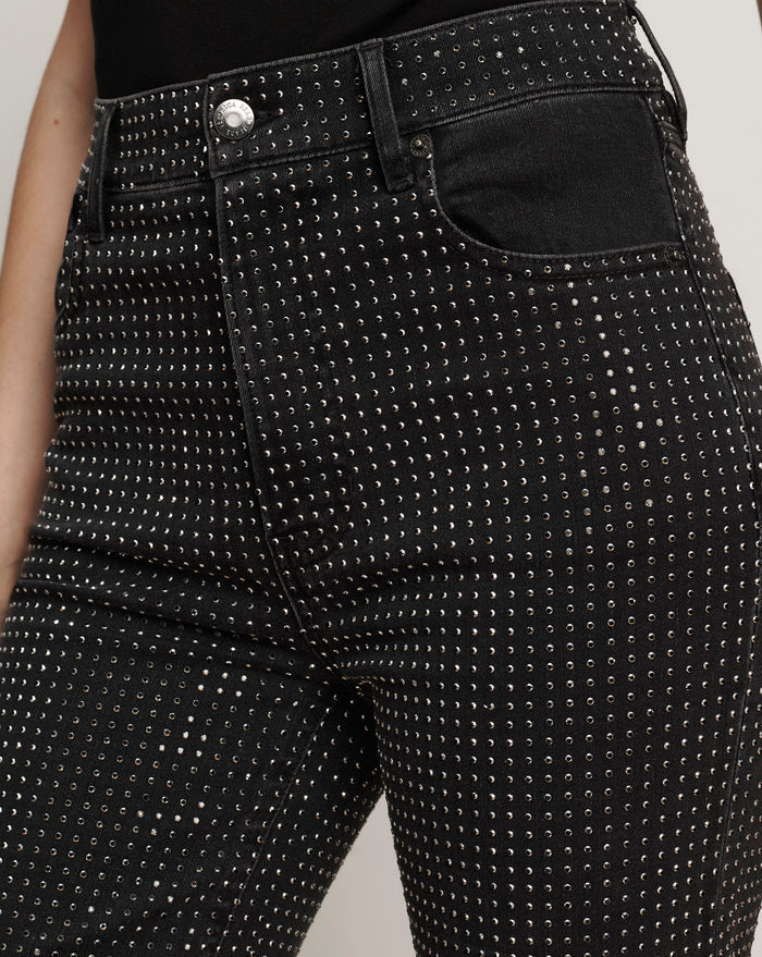 Veronica Beard Crosbie Rhinestone Slim Wide-Leg Jean - Washed Onyx