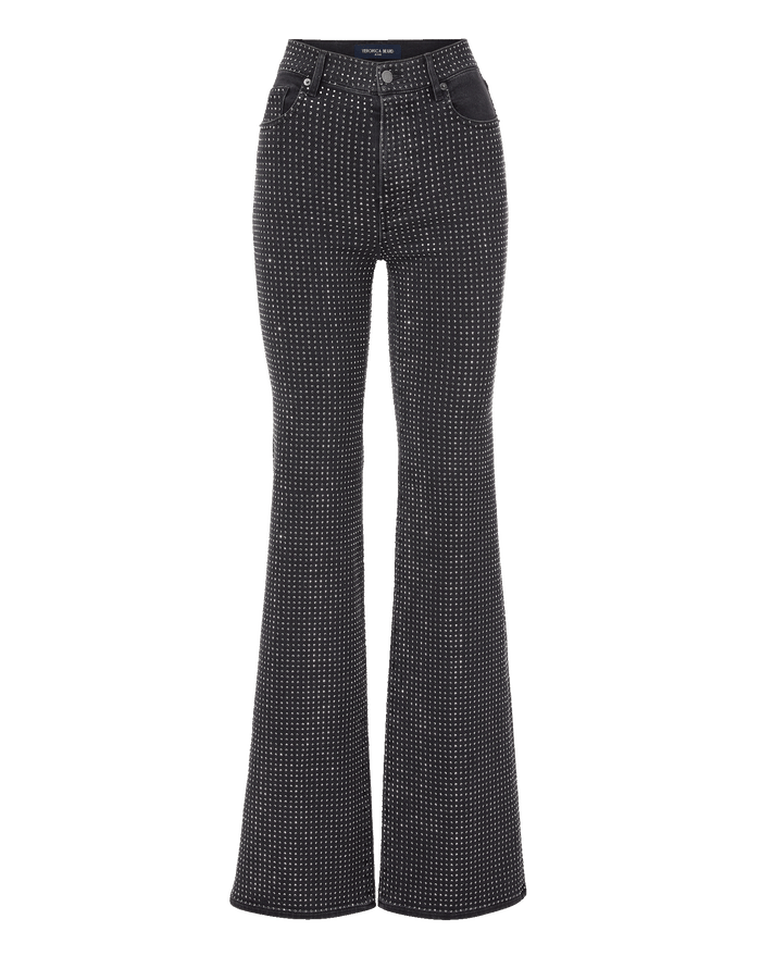 Veronica Beard Crosbie Rhinestone Slim Wide-Leg Jean - Washed Onyx