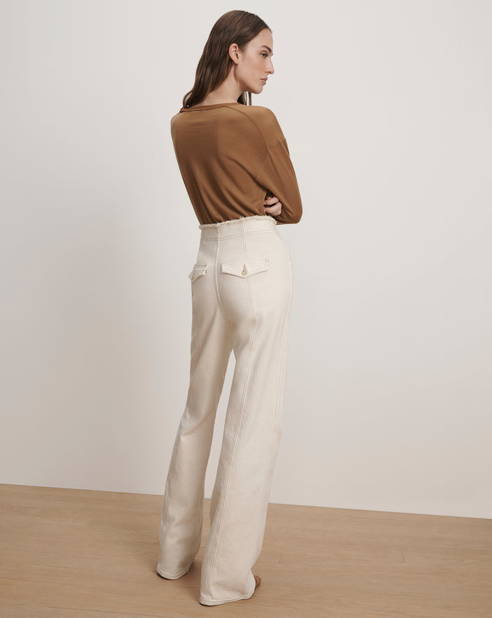 Veronica Beard Crosbie Slim Wide-Leg Jean - Ecru