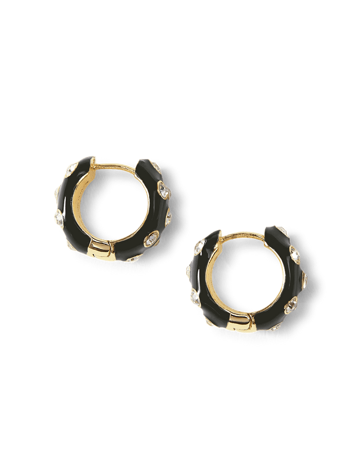 Veronica Beard Crystal and Enamel Huggie Hoop Black